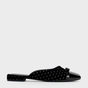 Charles & Keith Velvet Bow Dotted Cap-Toe Mules